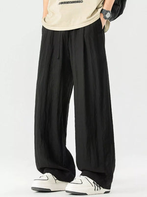 Black lightweight wide-leg trousers with drawstring waist