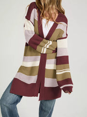 ivory cardigan with tunic-length and open-front