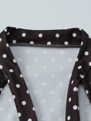 Brown polka dot mini dress with cut-out detail and collar