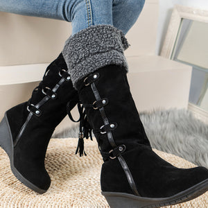 boots in Apricot Color with faux fur lined and knee-length