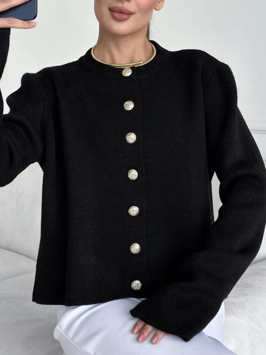classic cardigan in Khaki with crew neck