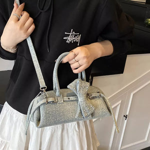 Denim Bow Accent Crossbody Bag option 8