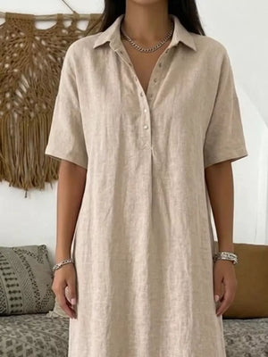 Full Size Button Detail Half Sleeve Dress Plus Size in Green