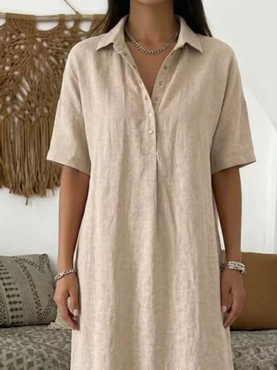 Full Size Button Detail Half Sleeve Dress Plus Size in Green