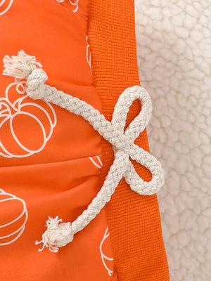 Sweatshirt and Pants Set in Orange Red with pumpkin print and drawstring waist