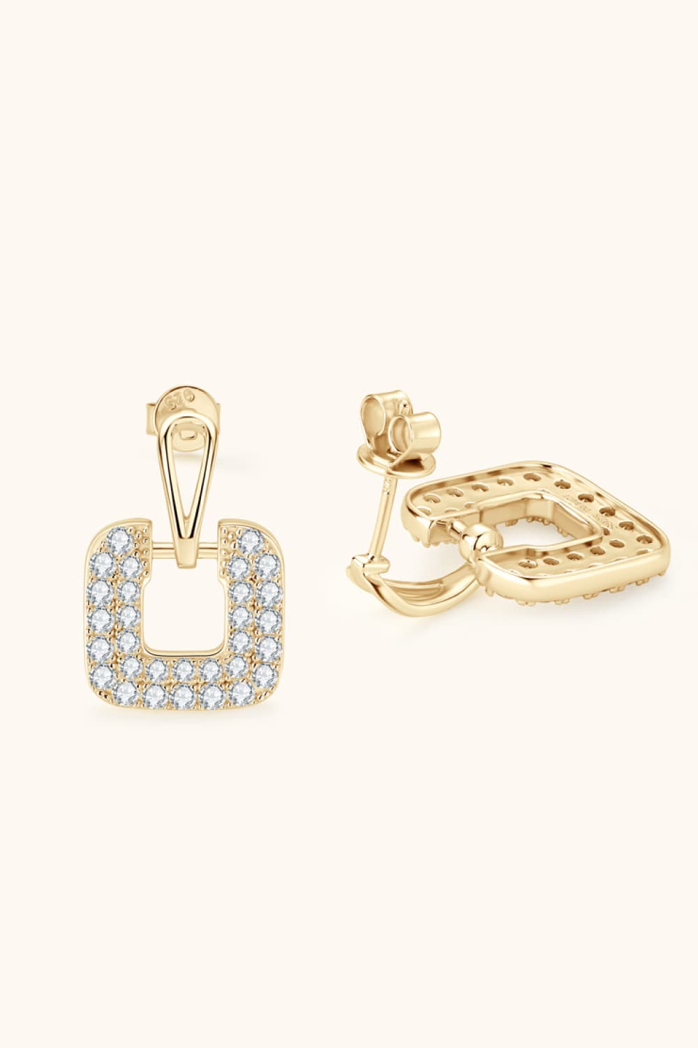 Gold geometric pavé square earrings with clear stones