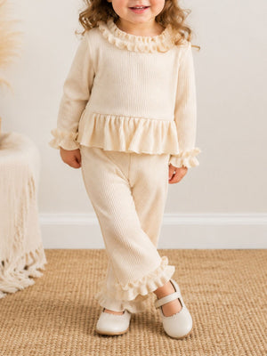 Pink pajama set featuring ribbed and ribbed