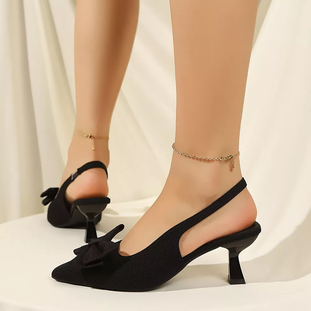 Purple Elegant Bow Slingback Pumps