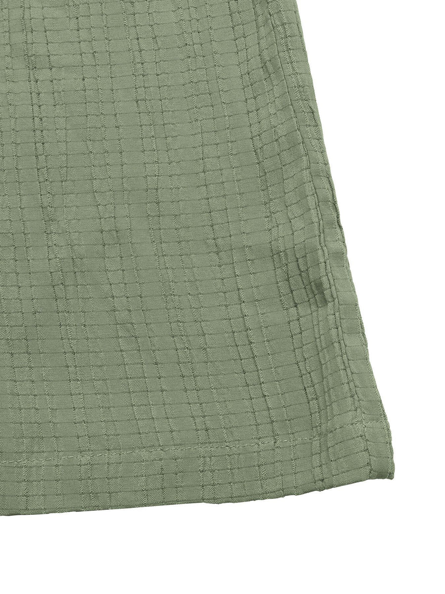 Tie waist wide leg jumpsuit in sage green with crinkled texture fabric.