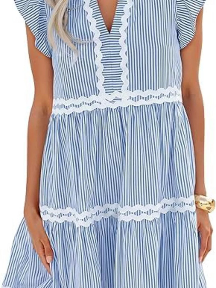 mini dress featuring striped in light blue with 100% polyester Care instructions: Machine wash cold texture