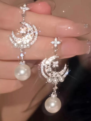 earrings featuring celestial in Silver with Synthetic Pearl,Alloy,Zircon Care instructions: Avoid wearing during exercise, a