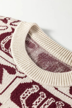 western pullover sweater in Burgundy with crew neck