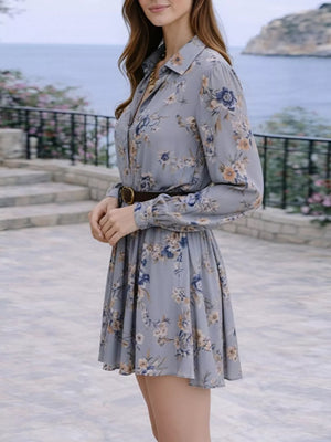 shirt dress in Sky Blue with floral and buttoned