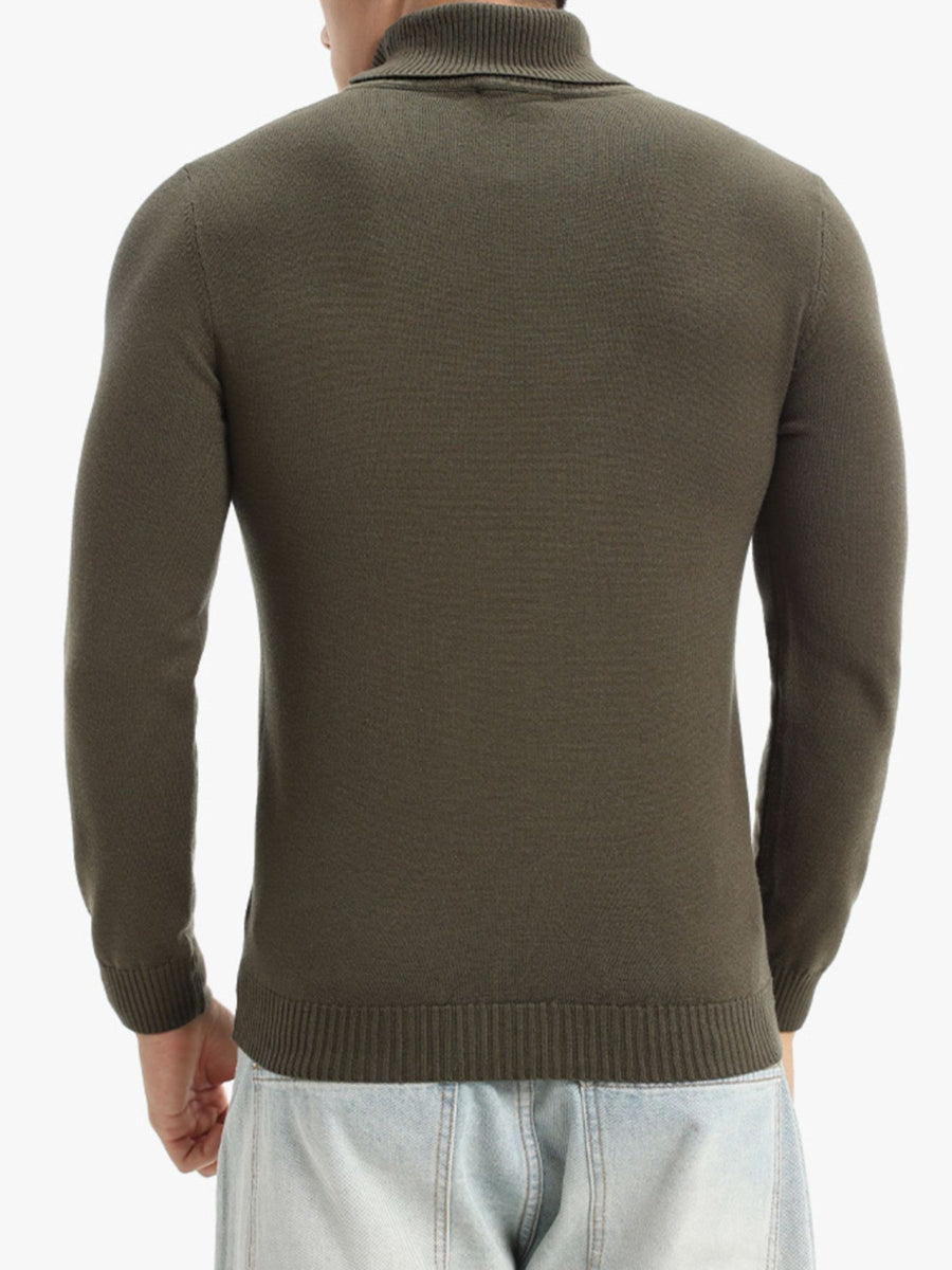 Men's Plus Size Slim-Fit Turtleneck Sweater in Black with stretch
