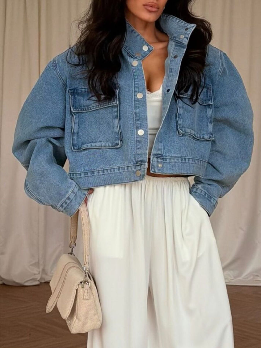 streetwear denim jacket in Army Green with collared