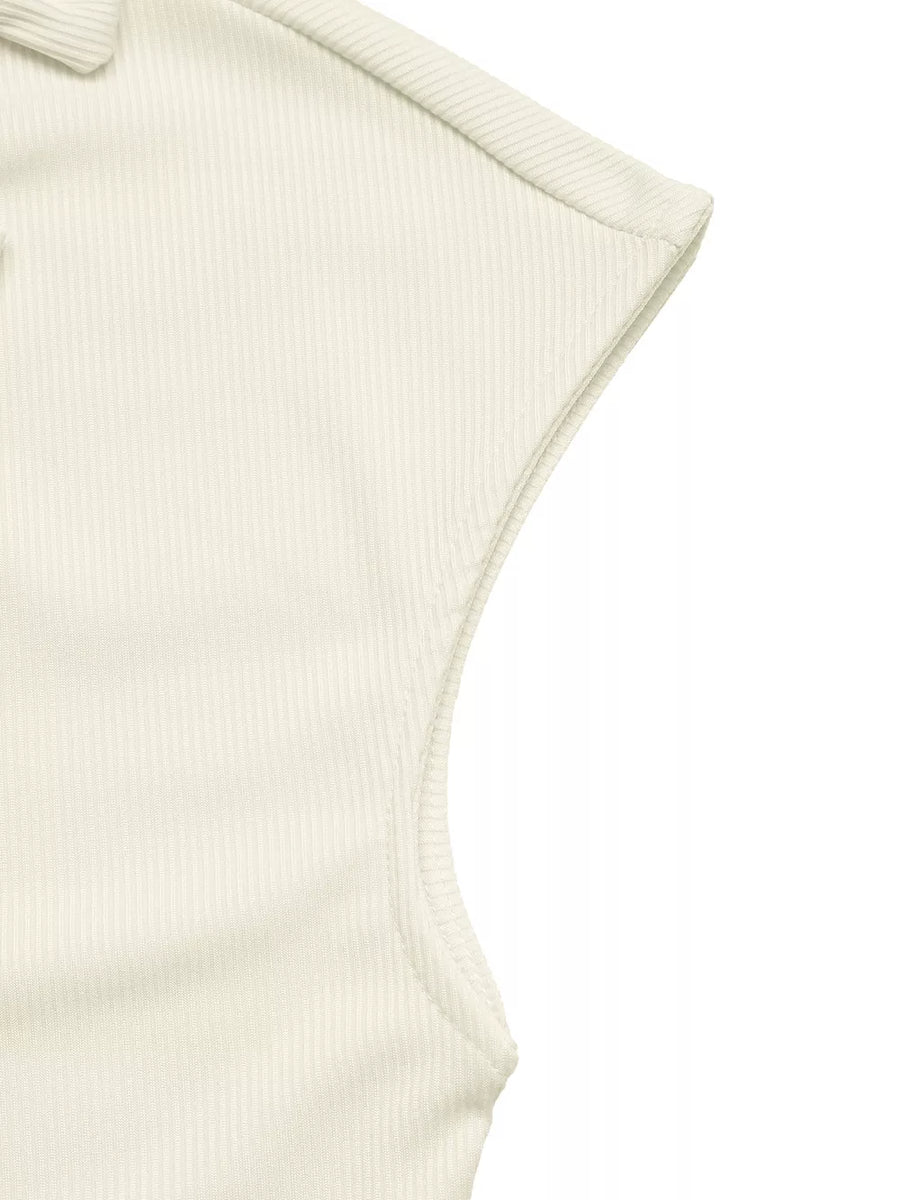 Cream ribbed knit V-neck t-shirt with bow detail