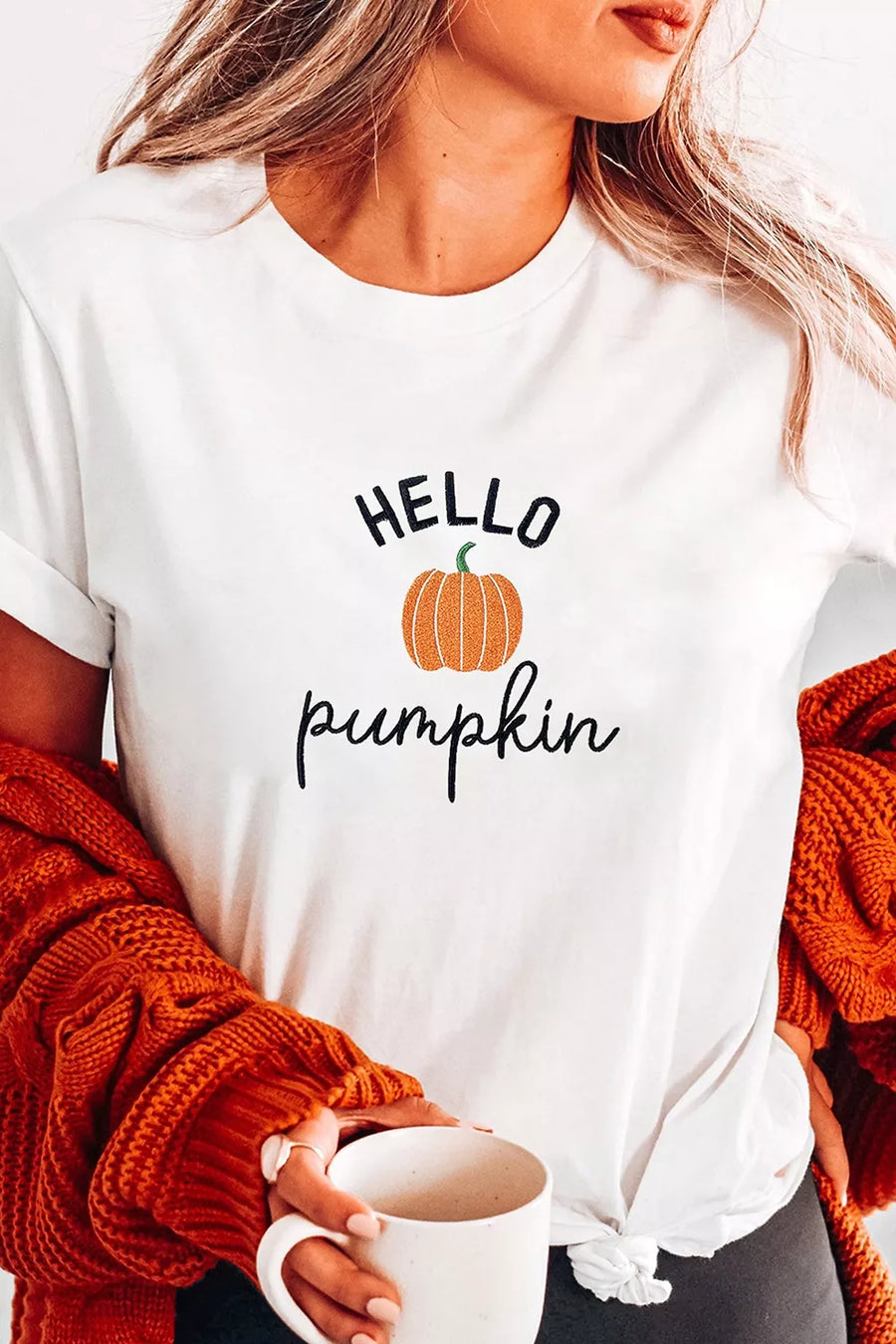 Embroidered Pumpkin Slogan Short Sleeve T-shirt option 3