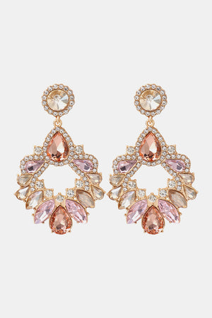 Jeweled chandelier drop earrings in multicolor with faceted stones and gold alloy setting.