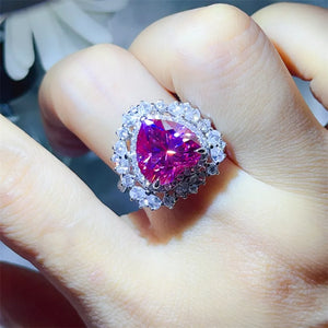 ring featuring heart-shaped in Pink with Platinum-Plated,925 sterling silver,Moissanite Carat weight: 5ct Care instructio