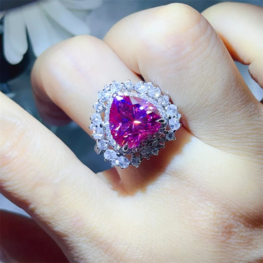 ring featuring heart-shaped in Pink with Platinum-Plated,925 sterling silver,Moissanite Carat weight: 5ct Care instructio
