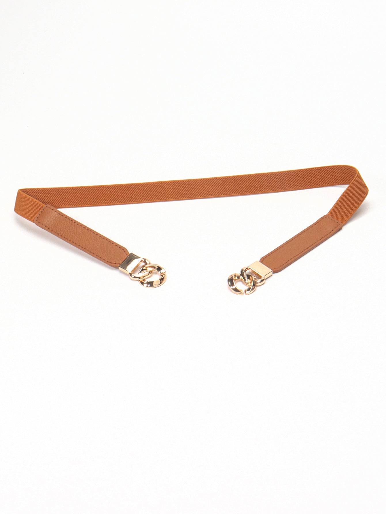 Ochre faux leather elastic belt with gold chain detail