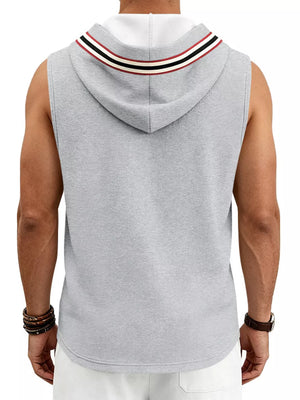 Men's Full Size Lace Up Hooded Vest in Khaki with hooded