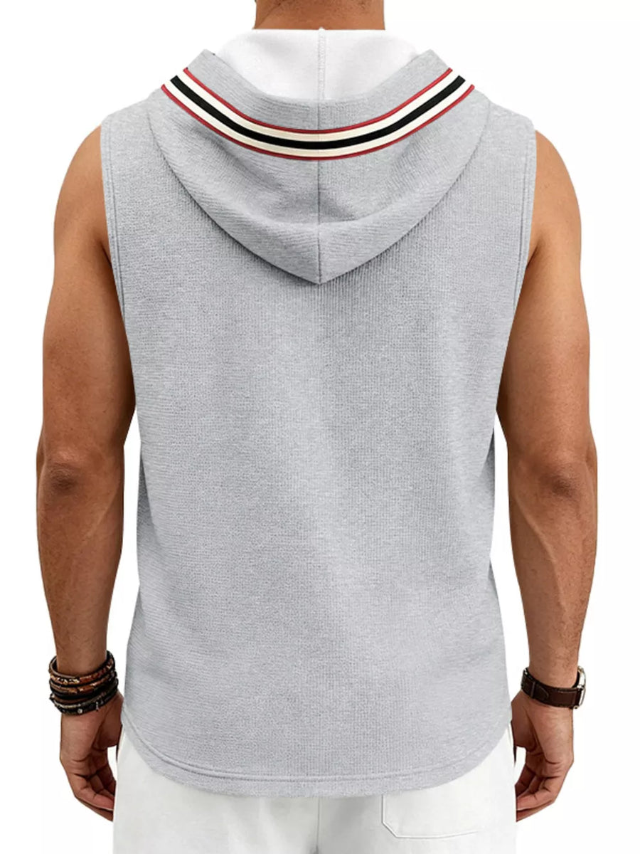 Men's Full Size Lace Up Hooded Vest in Khaki with hooded