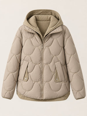 quilted jacket in Red with hooded and long sleeve