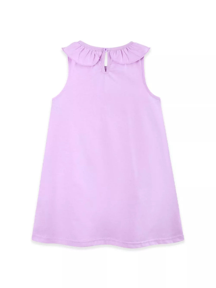 Lavender cotton baby dress with ruffle collar and keyhole back detail