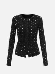 black cardigan with polka dot and round neck
