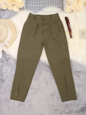 Brown with High-waisted Pleated Pants