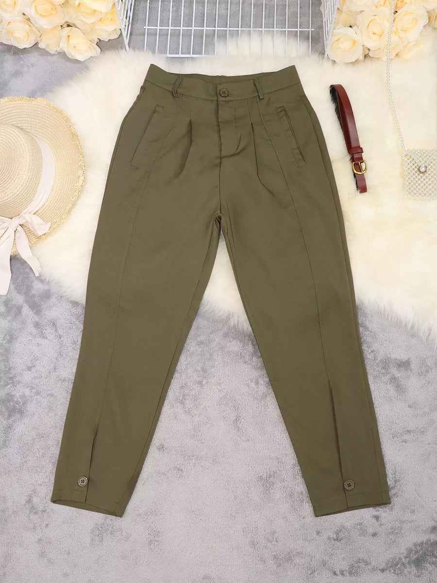 Brown with High-waisted Pleated Pants