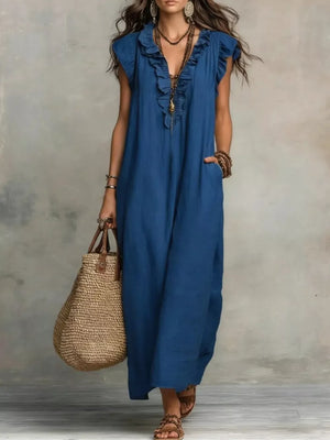 Yellow Ruffled V-neck Maxi Dress