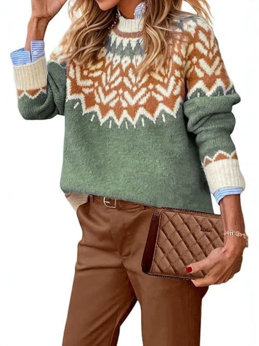 pullover sweater in White with Fair Isle and plus-size