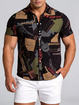 White Button-down Graphic Short-sleeve Top