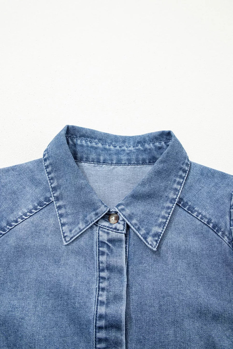 Denim maternity blouse with collared neckline and button detail