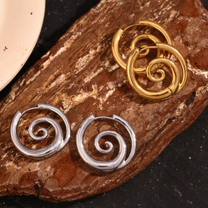 18K Gold-Plated Stainless Steel Spiral Hoop Earrings in gold with spiral design
