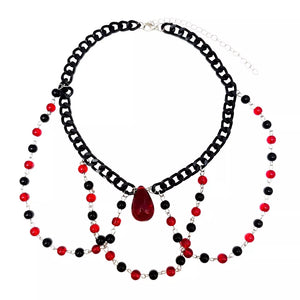necklace in deep red with beaded and choker