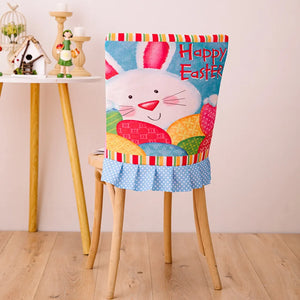 Easter Bunny chair cover with ruffle and colorful eggs, Style A