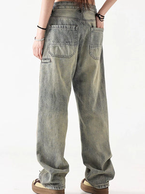 Vintage loose fit denim trousers in Air Force Blue with a faded wash and relaxed leg.