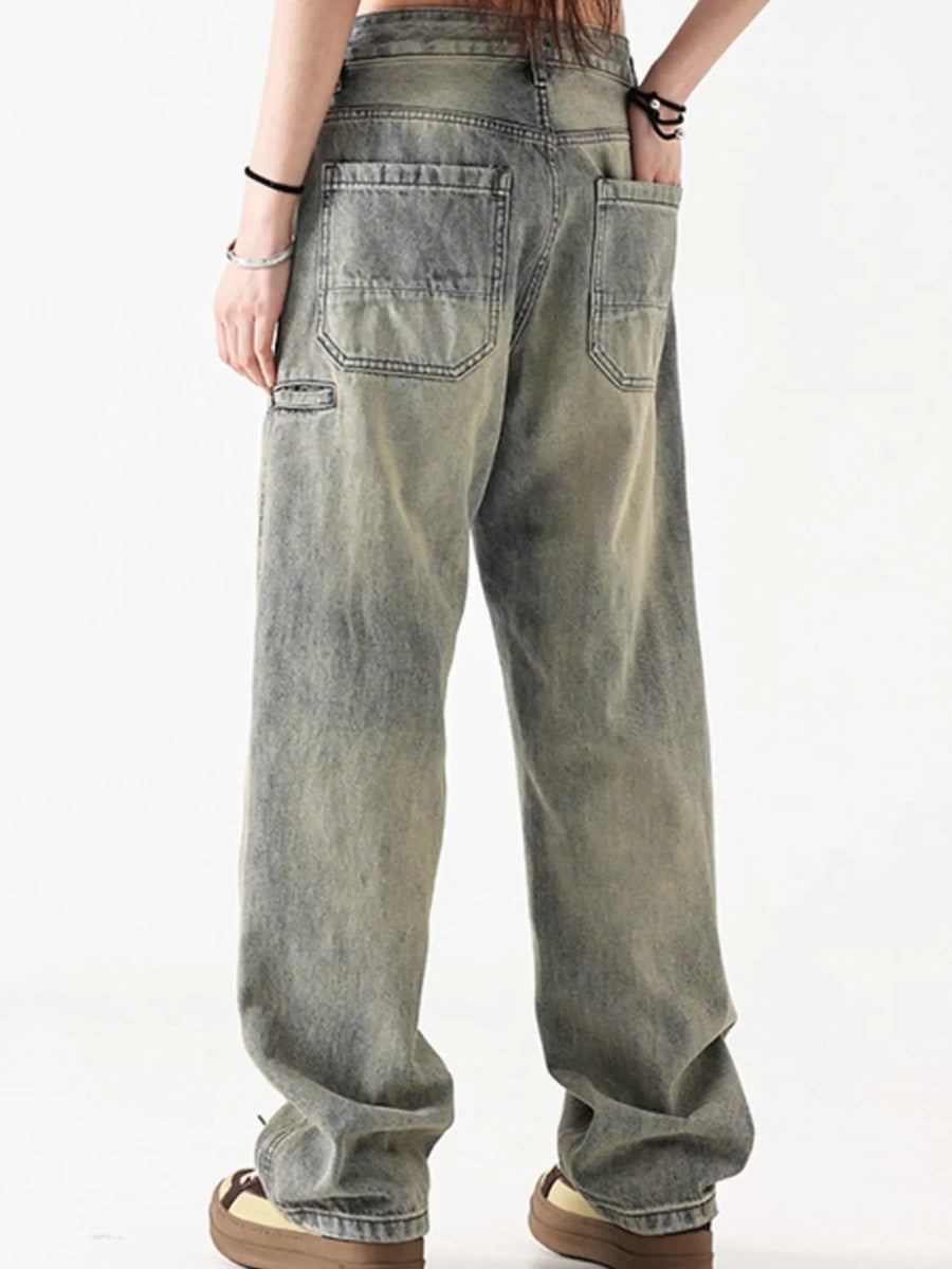 Vintage loose fit denim trousers in Air Force Blue with a faded wash and relaxed leg.