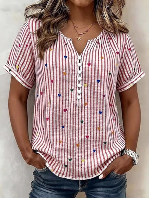 blouse in Light Blue with striped and decorative button