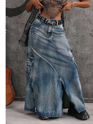 maxi skirt in light blue featuring pocketed and A-line fit