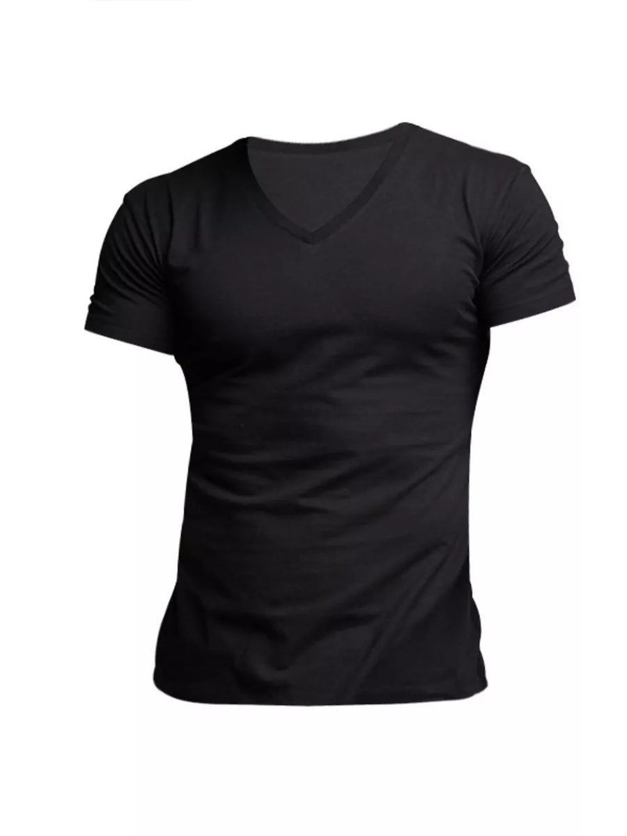 Black Men's Full Size V-neck Slim Fit Casual T-shirt
