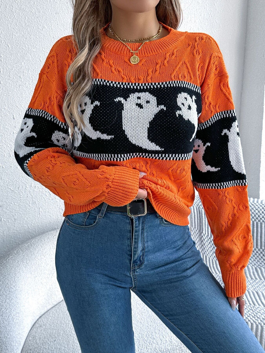 Gray pullover sweater with hip-length and pullover
