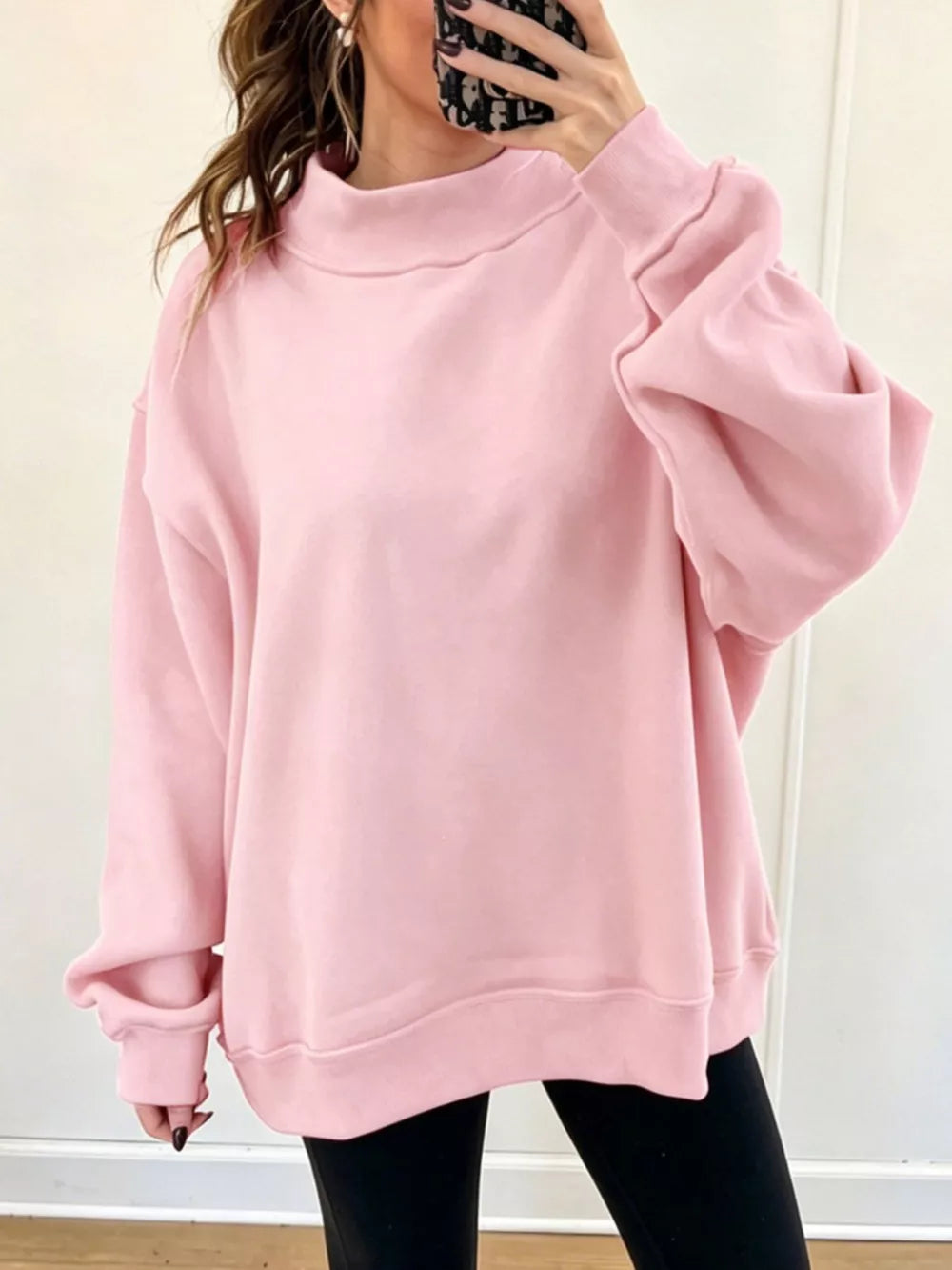 Mock Neck Dropped Shoulder Sweatshirt in Pastel Yellow