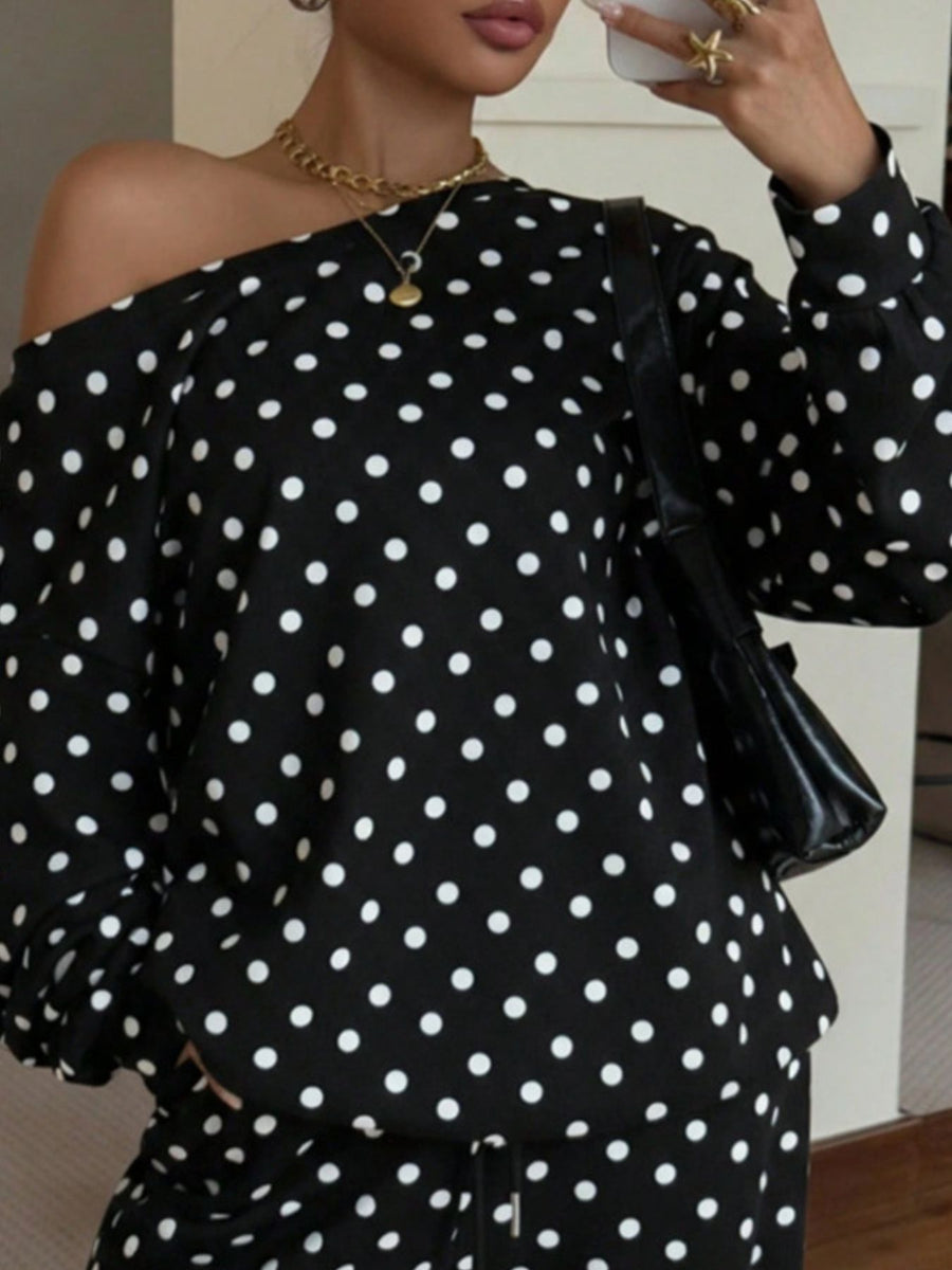 Navy Blue oversized pajama set with boat neck