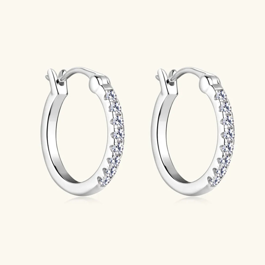 Silver pave-set mini hoop earrings with sparkling stones