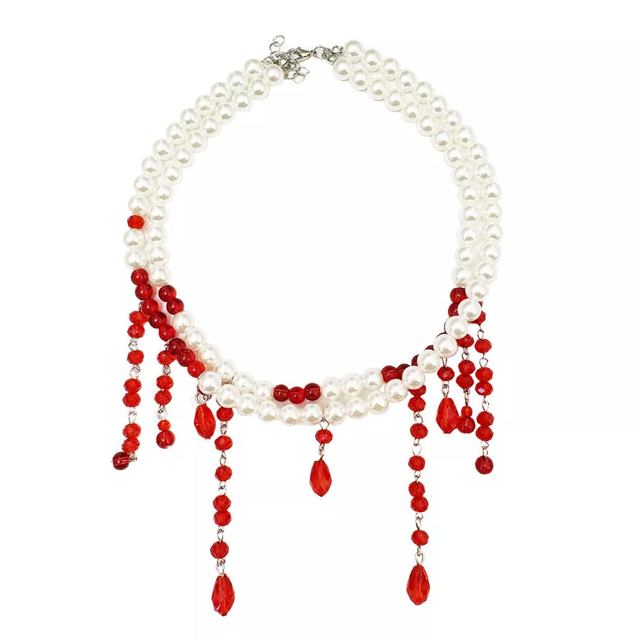 choker necklace in deep red with double-layered and choker