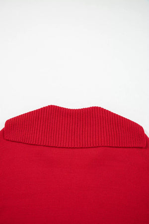 red pullover sweater with ribbed cuffs and long sleeve